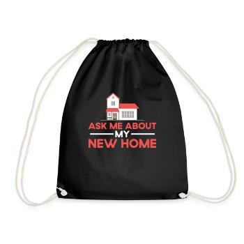 Ask me about my new home - Drawstring Bag - black - Front