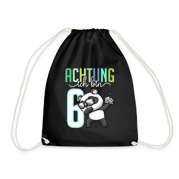 Sechster 6. Geburtstag Junge 6 Jahre Panda - Turnbeutel - Schwarz - Vorne