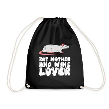 Rat mother and wine lover - Drawstring Bag - black - Front