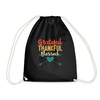 Grateful Grateful Blessed Funny Religious Thanksgiving - Drawstring Bag - black - Front