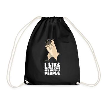 I Like Coffee Pugs And Maybe 3 People - Drawstring Bag - black - Front