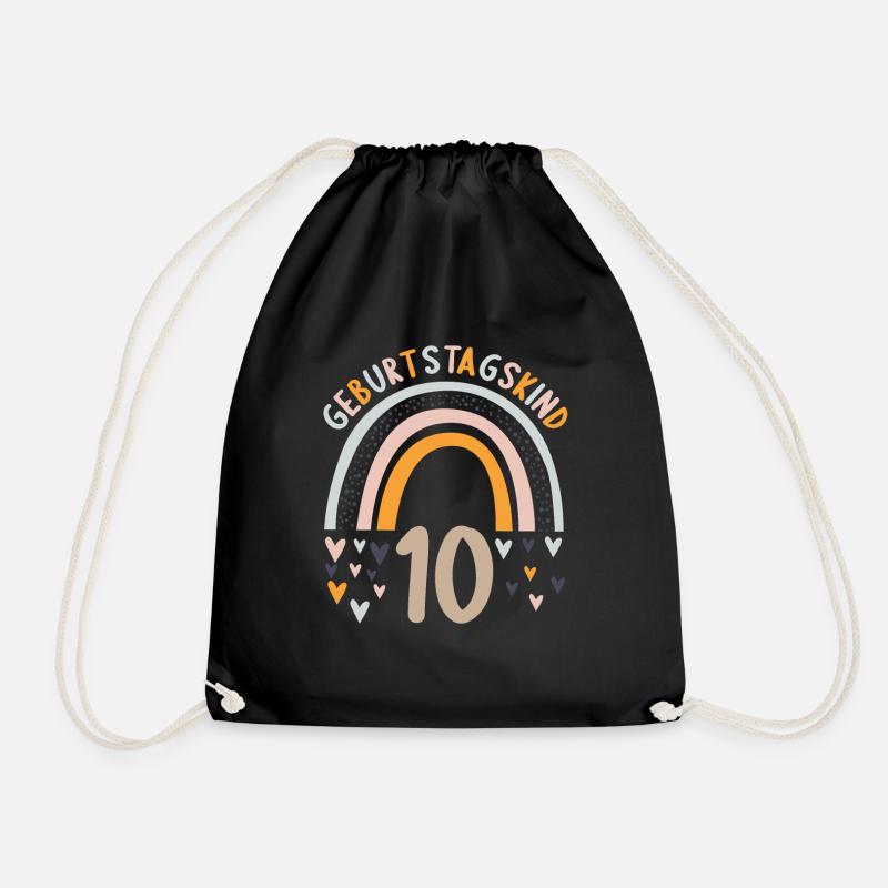 10 Jahre alt Rainbow Regenbogen 10. Geburtstag - Turnbeutel - Schwarz