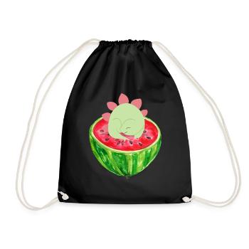 Cute dino on melon 💗 design for the family - Drawstring Bag - black - Front