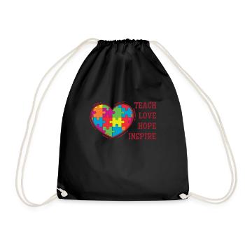 Autism Teach Love Hope Inspire - Drawstring Bag - black - Front