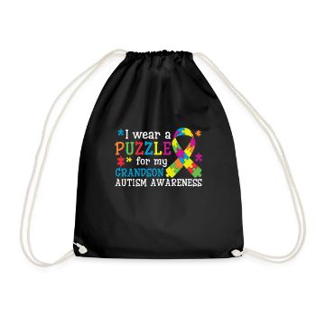 I Wear A Puzzle For My Grandma Autism Awareness - Drawstring Bag - black - Front