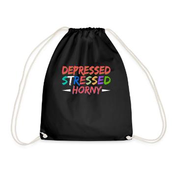 Depressed Stressed Horny - Drawstring Bag - black - Front