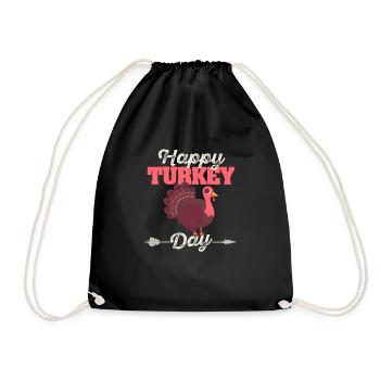 Happy Turkey Day Funny Thanksgiving Holiday - Drawstring Bag - black - Front