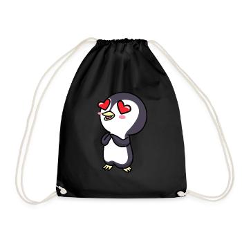 Pinguin Chibi Kawaii Küsse Verliebt Emoticon - Turnbeutel - Schwarz - Vorne