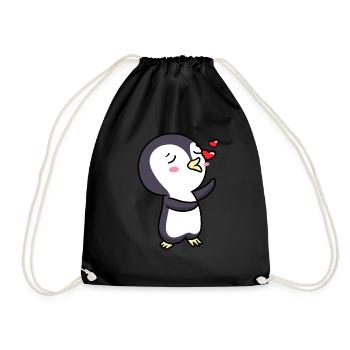 Pinguin Chibi Kawaii Küsse Verliebt Emoticon - Turnbeutel - Schwarz - Vorne