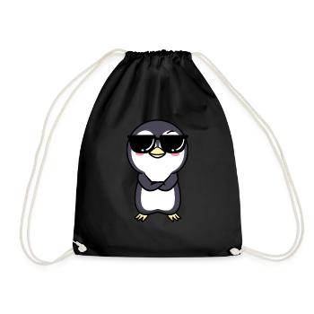 Pinguin Mit Sonnenbrille Chibi Kawaii Emoticon - Turnbeutel - Schwarz - Vorne
