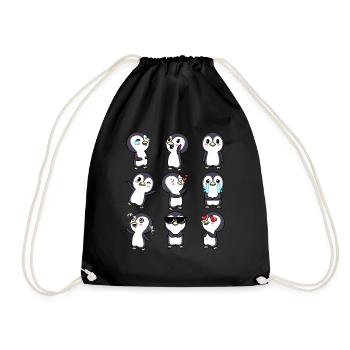 Pinguin Chibi Kawaii Emoticons Emotionen Pinguine - Turnbeutel - Schwarz - Vorne