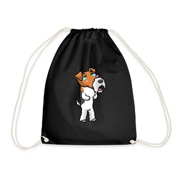 Foxterrier Drahthaar Hund Lachend Emoticon Hunde - Turnbeutel - Schwarz - Vorne