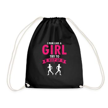 I Run Like A Girl Try To Keep Up Funny Running - Drawstring Bag - black - Front