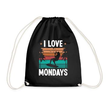 Kiteboarder Vintage I love Mondays Humor Kite - Drawstring Bag - black - Front