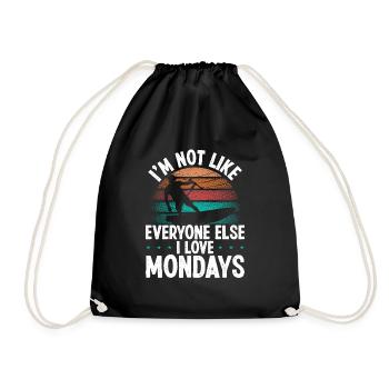 Vintage I love Mondays Funny Kiteboarder Kite - Drawstring Bag - black - Front