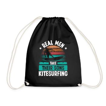 Kiteboarder Real Men take their Sons Kitesurfing - Turnbeutel - Schwarz - Vorne