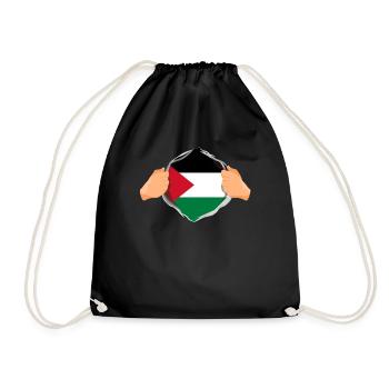 Super Palestinian Heritage Proud Palestine Flag - Drawstring Bag - black - Front