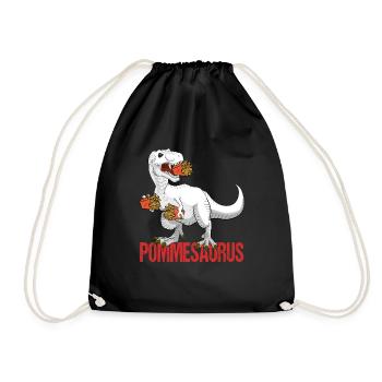 Pommes Frites Dinosaurier T Rex Fritten Dino Fast - Turnbeutel - Schwarz - Vorne