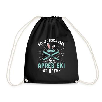Skifahren Skifahren Après Ski ist öfter Skifahrer - Turnbeutel - Schwarz - Vorne