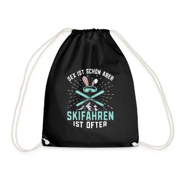 Skifahren Skifahren ist öfter Skiurlaub Skifahrer - Turnbeutel - Schwarz - Vorne