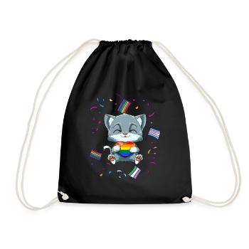 Niedlich LGBTQ Stolz Herz - Katze umarmen LGBTQ - Turnbeutel - Schwarz - Vorne