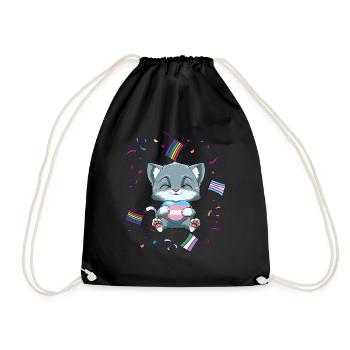 Kawaii Transgender Stolz Katze - Katze umarmt - Turnbeutel - Schwarz - Vorne