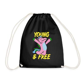 Young & Free Retro Cool Cute Unicorn Designs - Turnbeutel - Schwarz - Vorne