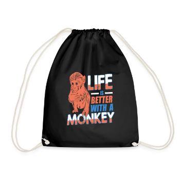 Life Is Better With A Monkey Retro Awesome - Drawstring Bag - black - Front