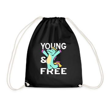 Young & Free Retro Cute Unicorn T-Shirt Present - Drawstring Bag - black - Front