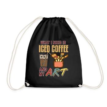 What I Need Is Iced Coffee & My Art Awesome - Drawstring Bag - black - Front