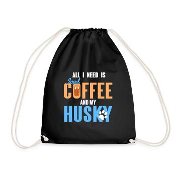 All I Need Is Iced Coffee And My Husky Awesome - Drawstring Bag - black - Front