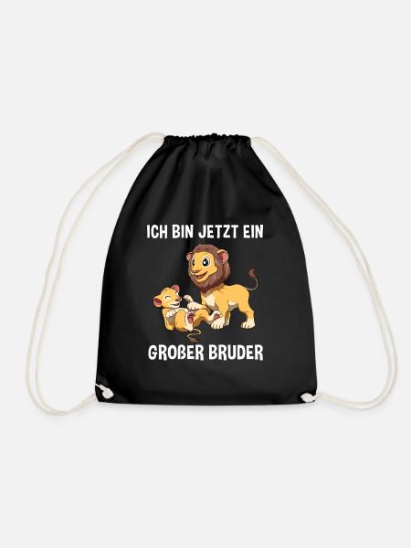 Ich bin jetzt ein Großer Bruder Shirt - Löwen - Turnbeutel - Schwarz