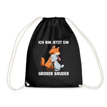Fuchs Großer Bruder Geschenk - Hase Kleine - Turnbeutel - Schwarz - Vorne