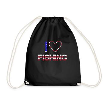 I Love Fishing American Flag - Drawstring Bag - black - Front