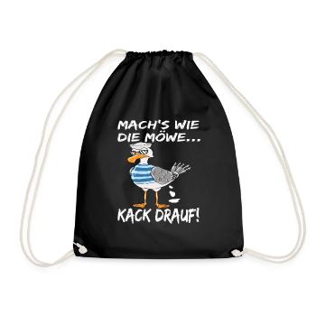 Coole Möwe Mach's Wie Die Möwe Kack Drauf! - Turnbeutel - Schwarz - Vorne