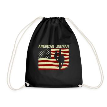 Patriotic Electrician American Flag Lineman - Drawstring Bag - black - Front