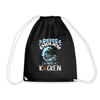 Angeln Fischen Angelrute - Turnbeutel - Schwarz - Vorne