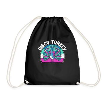 Disco Turkey Funny Peacock Feathers Fancy Thanks - Drawstring Bag - black - Front