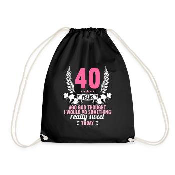 40 years ago God thought good 40 birthday - Drawstring Bag - black - Front