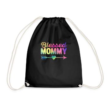 Blessed Mom Funny Mom Family Fitting Happy - Drawstring Bag - black - Front