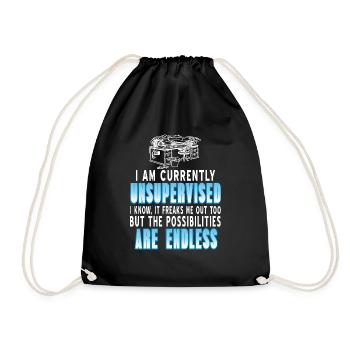 I Am Currently Unsupervised Funny Work At Home - Drawstring Bag - black - Front