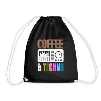 COFFEE & TECHNO Awesome Retro Music Techno - Drawstring Bag - black - Front
