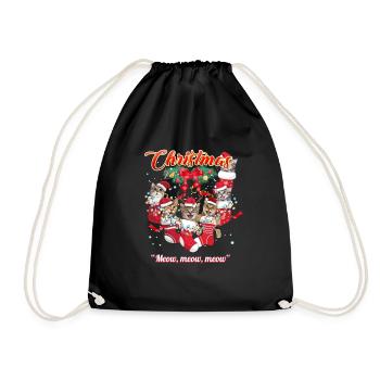 Drôle de chat Face Xmas Design, Joyeux chat de Noël - Sac de sport léger - noir - Devant