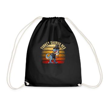Turkey Saurus Rex Dinosaur Thanksgiving Day - Drawstring Bag - black - Front