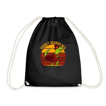 Dinosaur Thanksgiving Turkey Saurus Rex Pilgrim - Drawstring Bag - black - Front