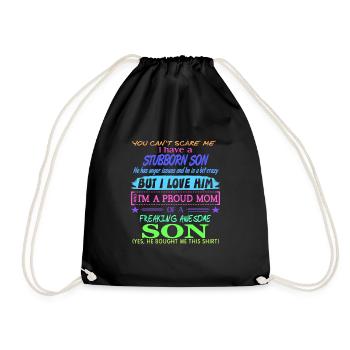 Funny Proud MOM Of A Freaking Awesome Son Present - Drawstring Bag - black - Front