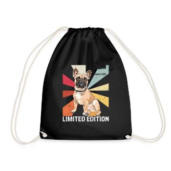 Limited Edition Retro Mops Vintage Mops Geschenk - Turnbeutel - Schwarz - Vorne