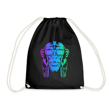Affe DJ mit Kopfhörer und Sonnenbrille Geschenk Pa - Turnbeutel - Schwarz - Vorne
