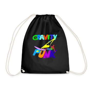 Bunter GRAVITY Windsurfer über PUNK Schriftzug - Turnbeutel - Schwarz - Vorne