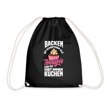 Backen Ist Günstiger Als Therapie Lustiges Backen - Turnbeutel - Schwarz - Vorne